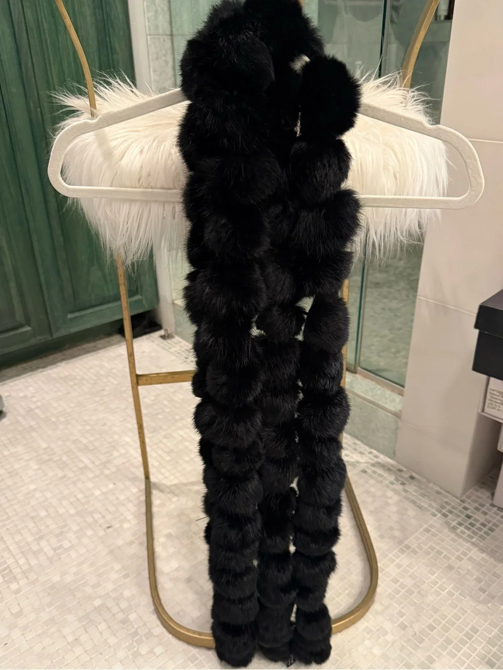 Lux Black Rabbit Fur Pom Scarf